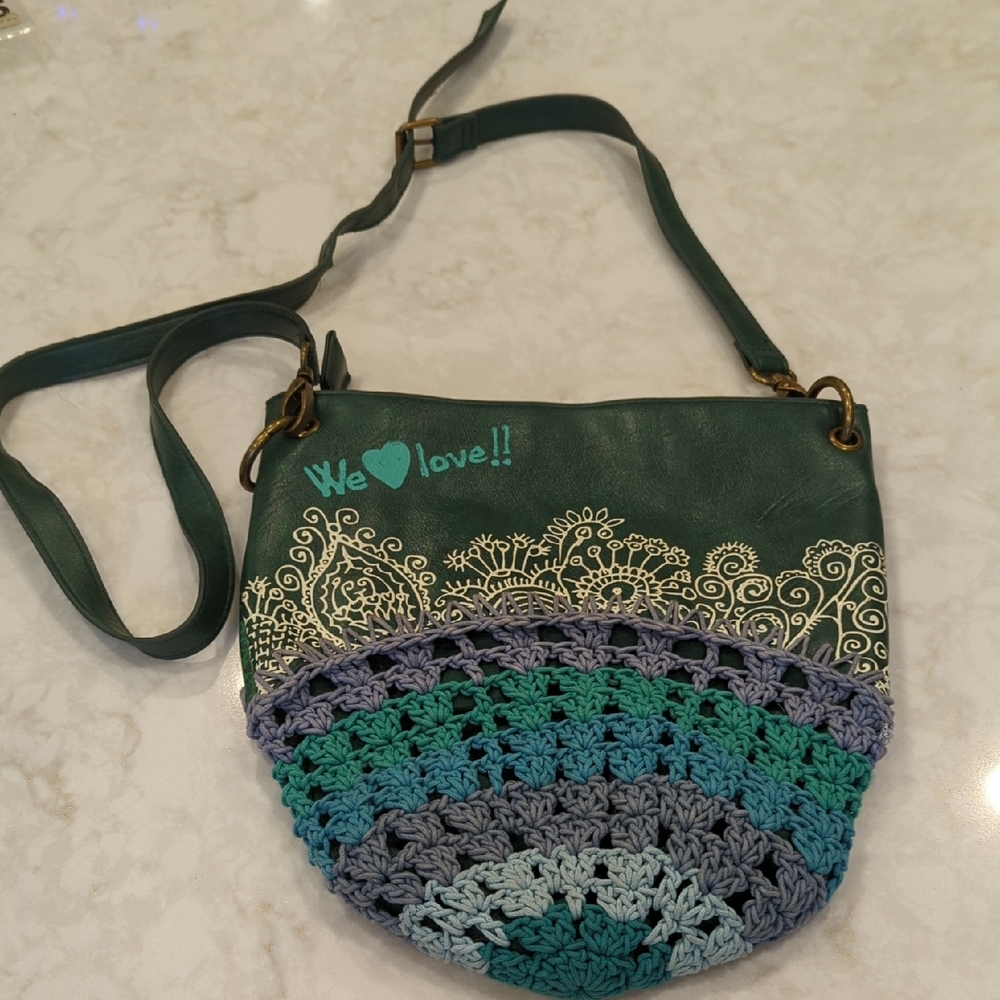 Green and Purple Crochet Crossbody Bag